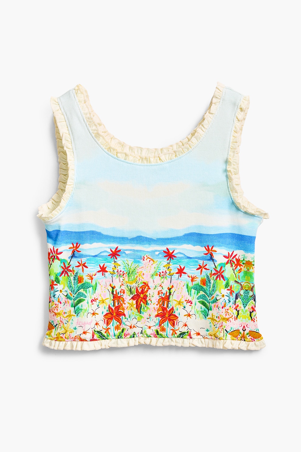DESIGUAL, Top crop cu imprimeu, Rosu vermillion, Albastru deschis, 164 CM