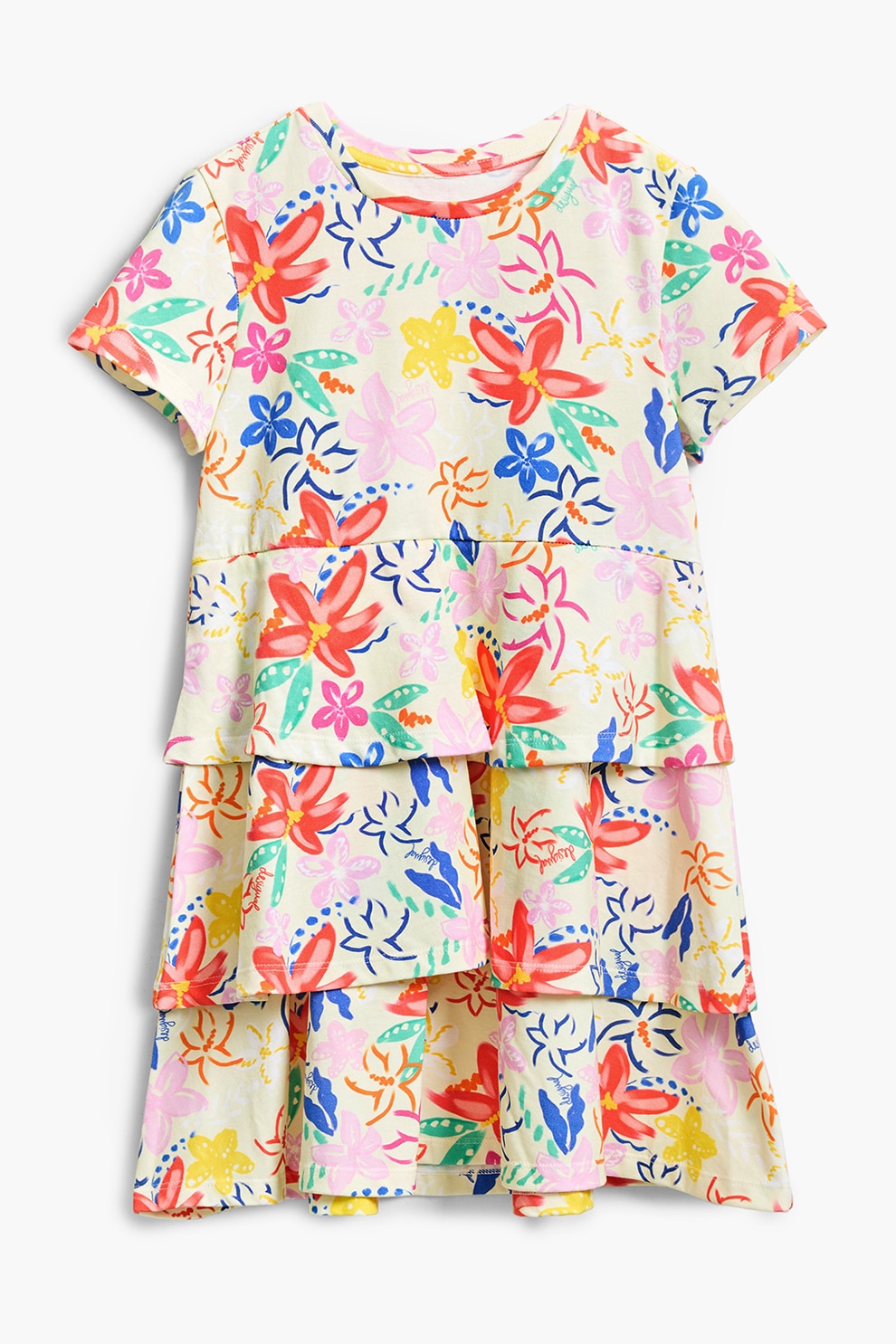 DESIGUAL, Rochie cu model floral si volane, Corai, Roz pastel, Bej deschis, 152 CM