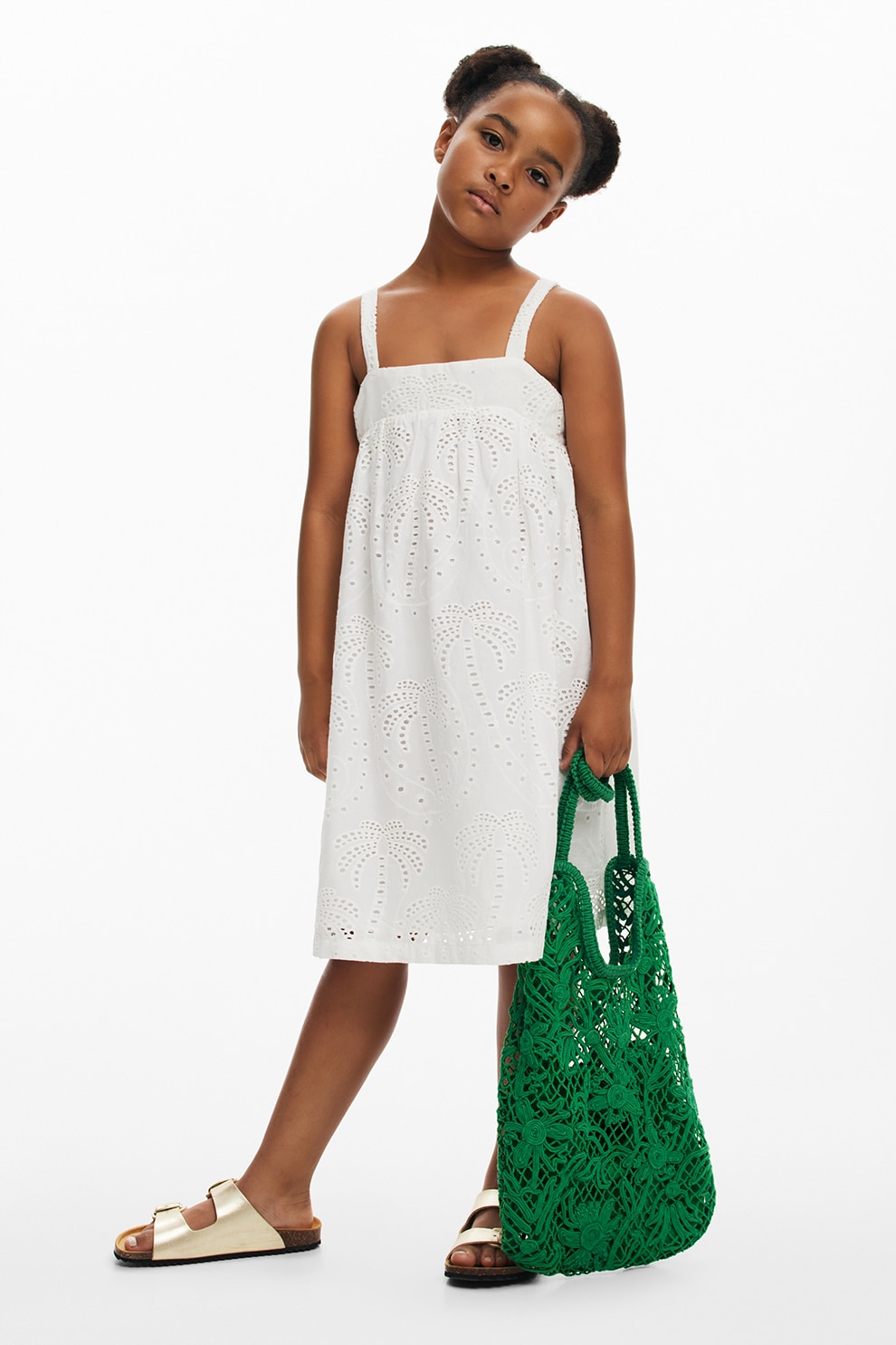 DESIGUAL, Rochie scurta de bumbac, Alb fildes, 140 CM