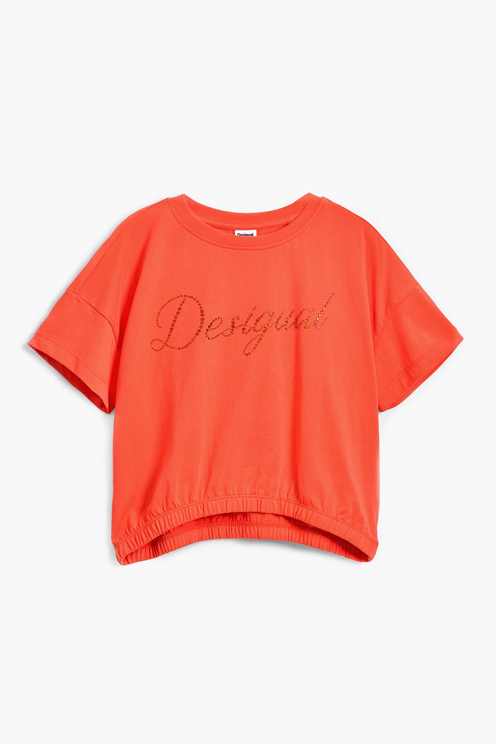 DESIGUAL, Tricou de bumbac cu paiete, Portocaliu mandarina, 164 CM