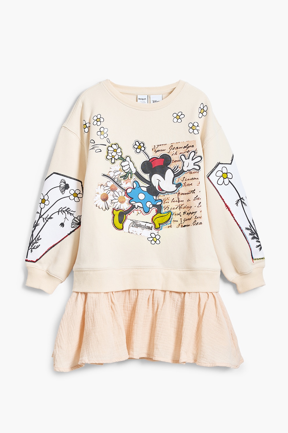 DESIGUAL, Rochie de bumbac cu design Mickey Mouse, Negru, Bej deschis, 164 CM