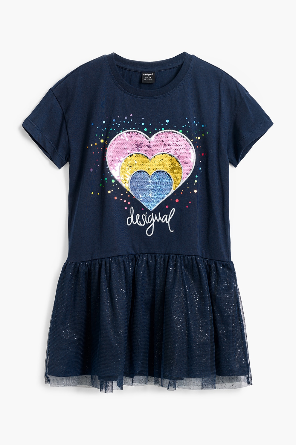 DESIGUAL, Rochie evazata din amestec de bumbac, Bleumarin, 164 CM