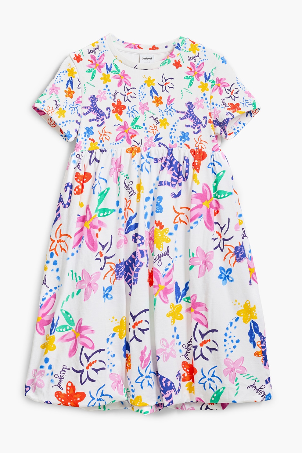 DESIGUAL, Rochie evazata cu imprimeu, Roz deschis, Albastru royal, Alb optic, 128 CM
