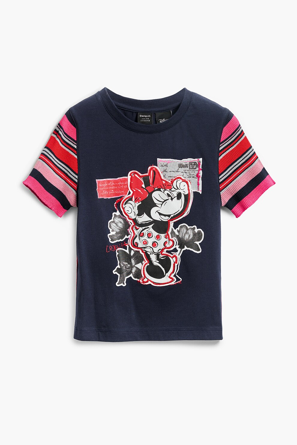 DESIGUAL, Tricou cu maneci contrastante si Minnie Mouse, Negru, Rosu vermillion, 152 CM