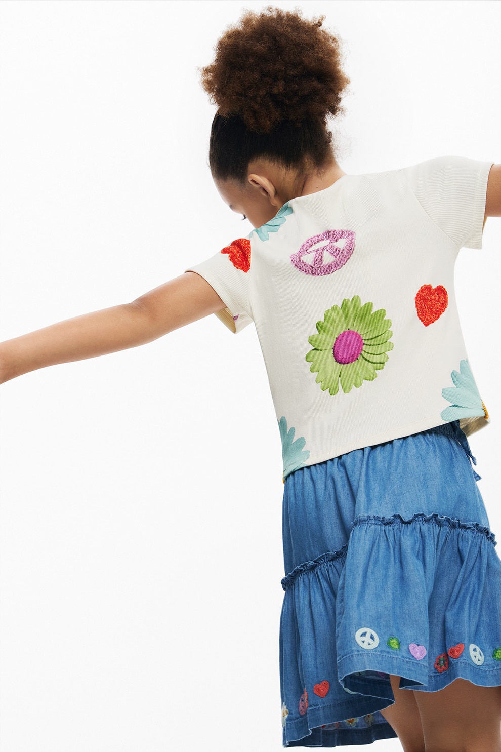 DESIGUAL, Tricou cu design floral, Alb murdar, Albastru deschis, 128 CM