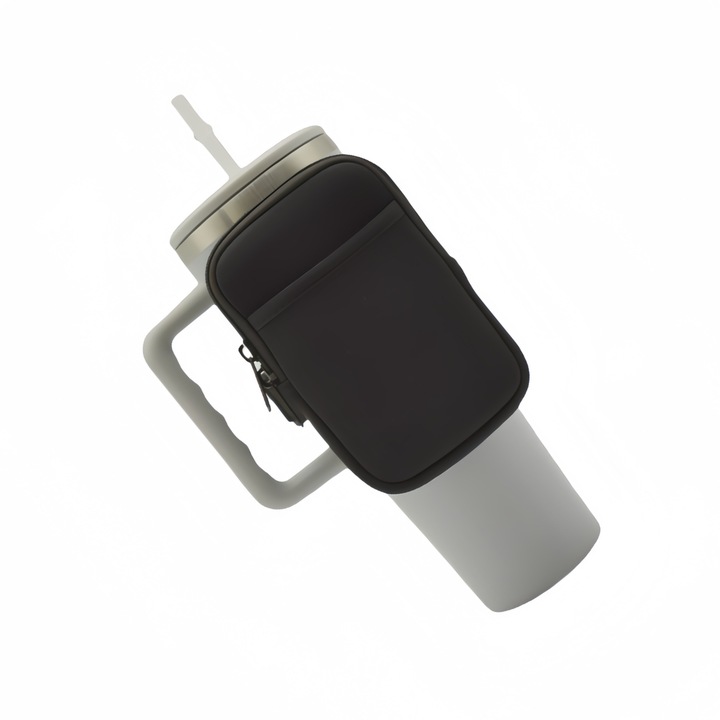 Portofel pentru sticla de apa pentru Stanley Cup, neagra, accesorii pentru sala, cu buzunare pentru carduri si chei, fara termos inclus, Rezistent la uzura, unisex