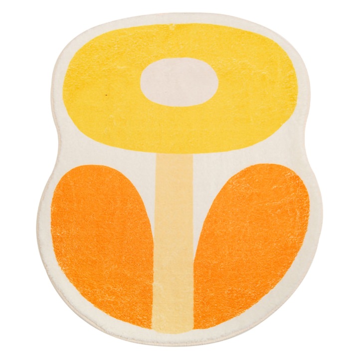 Килим, флорален десен, противоплъзгащ се, жълто-оранжев, 60x70см