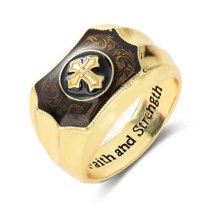 Inel barbati agat negru vintage, placat cu aur 18K, aur