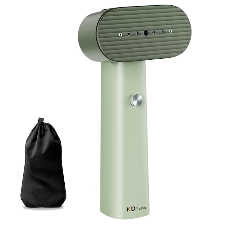 Вертикална ютия KD Home® SteamMax, 1600 W мощност, керамична гладеща плоча, ултра преносим, 80 ml резервоар за вода, 15 s бързо нагряване, ергономична дръжка, дезинфекция на дрехите, включена чанта за съхранение, зелен