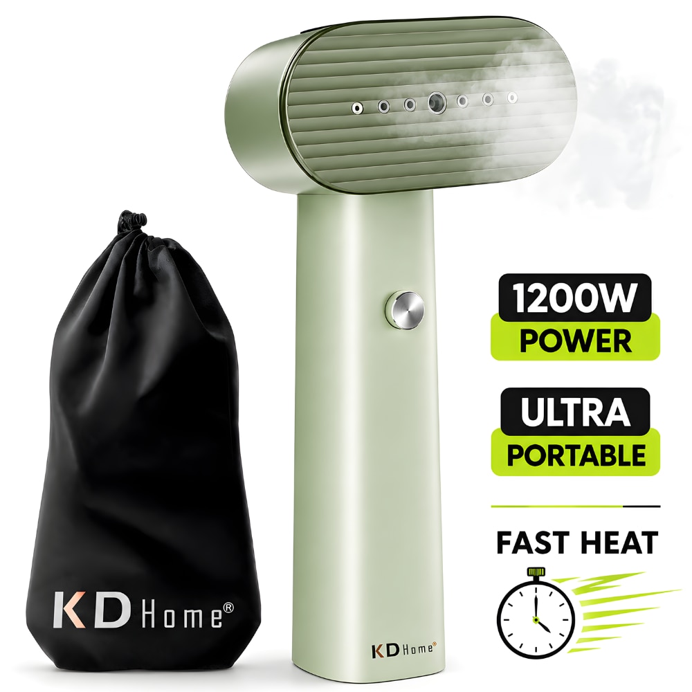 Fier De Calcat Vertical KD Home® SteamMax, Putere Aparat 1600W, Cu Abur, Talpa Ceramica, Ultra Portabil, Rezervor Apa 80 ml, Incalzire Rapida 15s, Maner Ergonomic, Igienizare Haine, Saculet Depozitare Inclus, Verde