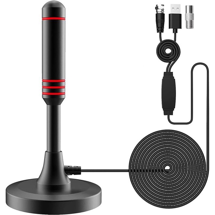 DVB-T/DVB-T2 антена с усилвател, 360° приемане, 5m кабел, 4K HD поддръжка