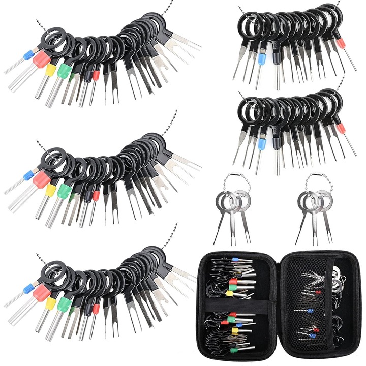 Set 82 extractor pini din mufe auto, Dimensiuni diferite, ambalate in pungi, potrivite pentru majoritatea masinilor, motocicletelor si altor dispozitive electronice, Negru