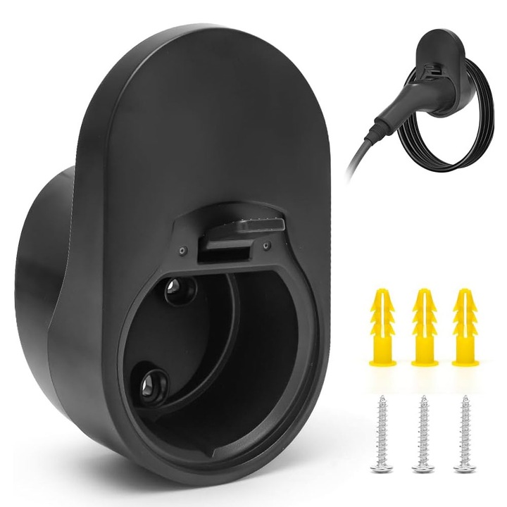 Suport cablu de incarcare masini electrice Type 2, RASK, cu surub antifurt, Rezistent la apa, negru
