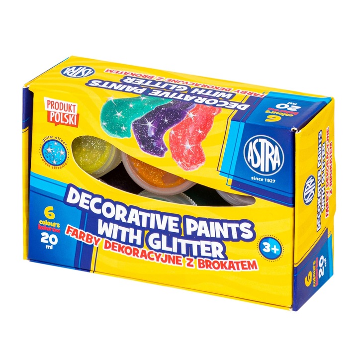 Vopsele decorative Astra cu sclipici, 6 culori, 20 ml fiecare
