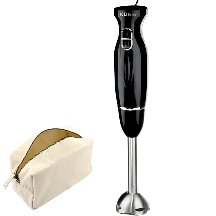 Миксер KD Home® VertiBlend, Вертикален, 600 W мощност, 25 000 об./мин., 2 скорости, неръждаема стомана, импулсни бутони, 3D остриета от неръждаема стомана, ергономична дръжка, включена чанта за съхранение, черен