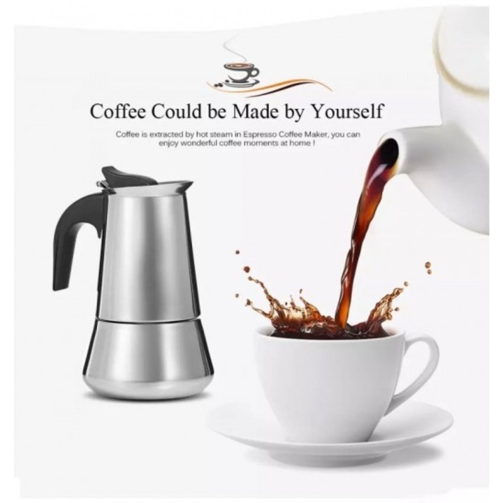 Espressor inox, 450ml/9 cesti, Argintiu