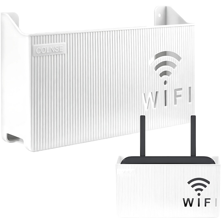 Поставка за рутер JOZY®, компактни размери 245x140x60 мм, елегантно скрива кабелите, висококачествен и издръжлив материал, бял цвят