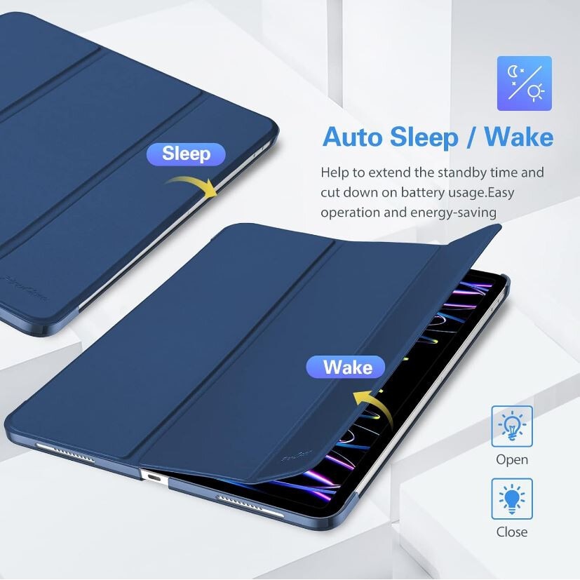 Husa Flip pentru Apple iPad Pro 11, Air 11, Air 4/5, Protectie tip Carte, Suport vizionare, Bleumarin