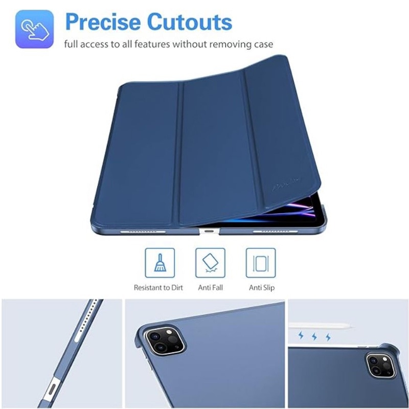 Husa Flip pentru Apple iPad Pro 11, Air 11, Air 4/5, Protectie tip Carte, Suport vizionare, Bleumarin