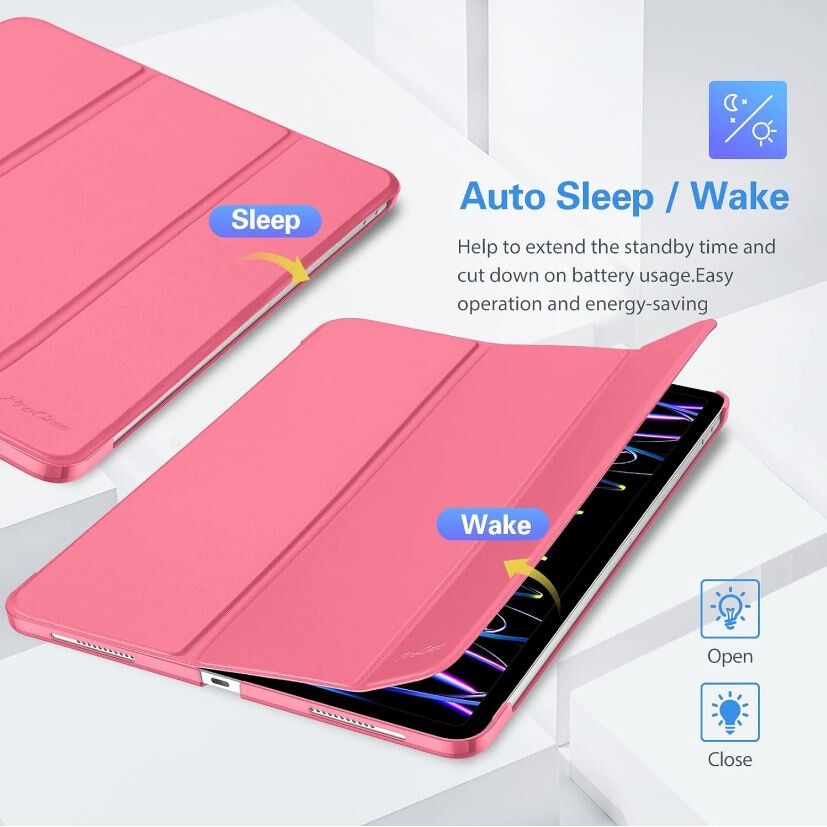 Husa Flip pentru Apple iPad Pro 11, Air 11, Air 4/5, Protectie tip Carte, Suport vizionare, Roz