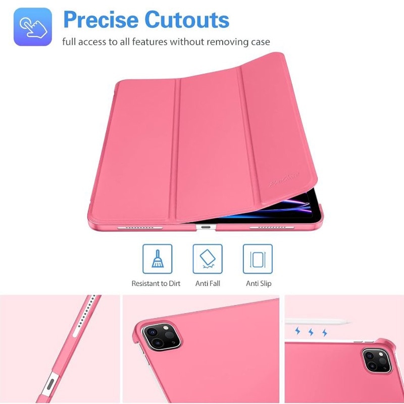 Husa Flip pentru Apple iPad Pro 11, Air 11, Air 4/5, Protectie tip Carte, Suport vizionare, Roz