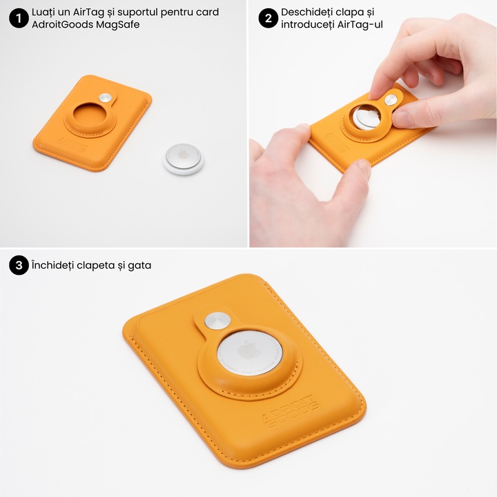 Картодържател AdroitGoods AirTag Card Holder, подходящ за Magsafe и iPhone - Card Holder/Wallet - Leather/Yellow