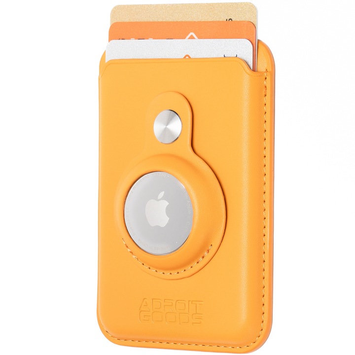 Картодържател AdroitGoods AirTag Card Holder, подходящ за Magsafe и iPhone - Card Holder/Wallet - Leather/Yellow