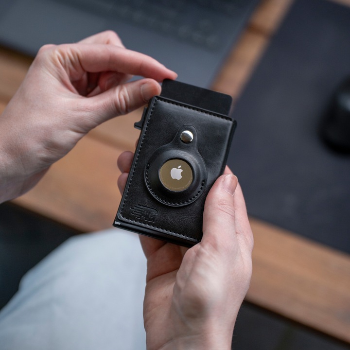 AdroitGoods Портфейл с 8 карти - Поставка за кредитна карта с RFID технология - AirTag кожа/черен