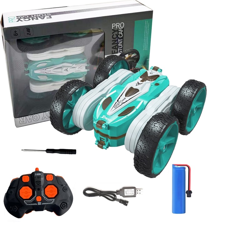 Weirsuky® RC кола с дистанционно управление за деца, каскадьорска кола, дрифт кола с въртене на 360 градуса и обръщане на 180 градуса, бърза, 4WD, Rock Crawler, офроуд, радиоуправляема. Детски играчки със светлина и звук, Светлосини