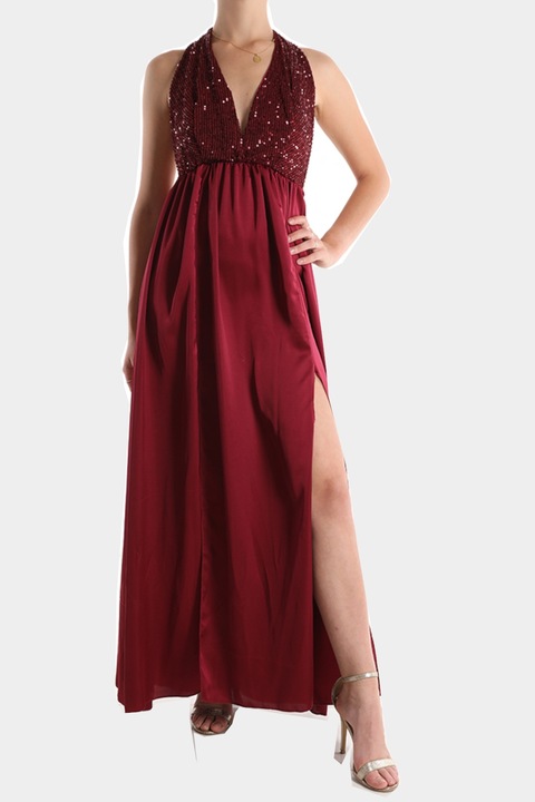 Rochie Lunga, in Saten cu Paiete, Bordeaux, L