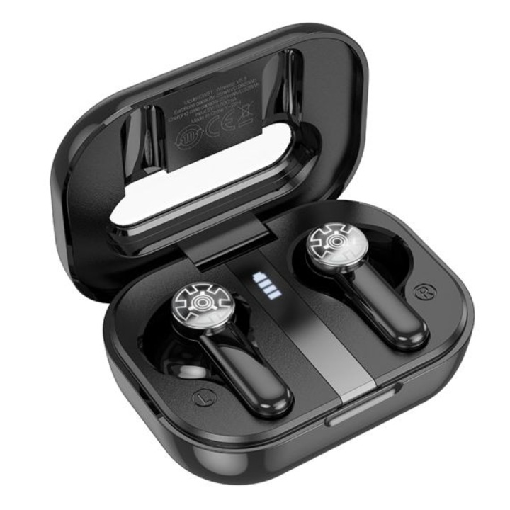 Smartix hoco vezeték nélküli fejhallgató, füldugó, Bluetooth 5.3, 150 órás készenlét, 250 mAh-s akkumulátor, trrue, fekete