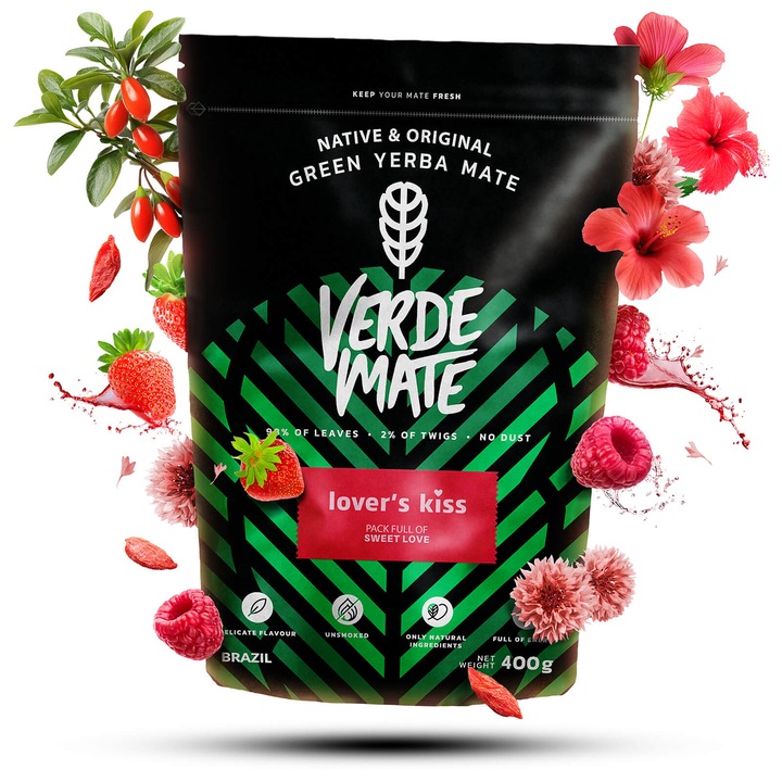 Yerba Mate Tea, Verde Mate, Lover's Kiss, Hibiszkusz, Kezdőknek Jó, 400g
