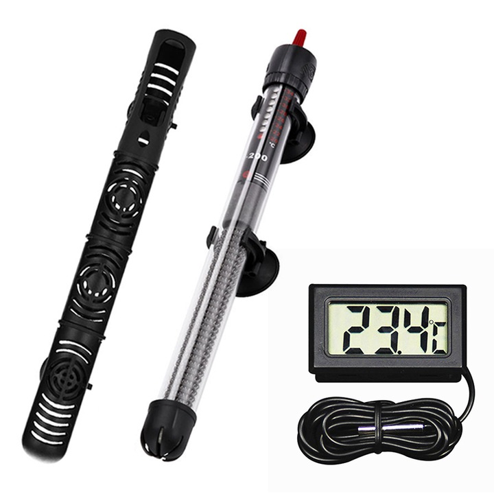 Incalzitor submersibil acvariu Tebnaild 300W, negru, 150-200l, 27cm, termostat ajustabil