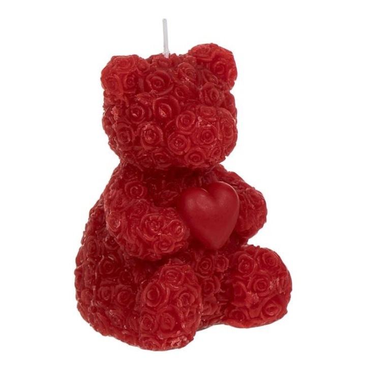 3D червено плюшено мече свещ с рози сърца 6x8x10.5см