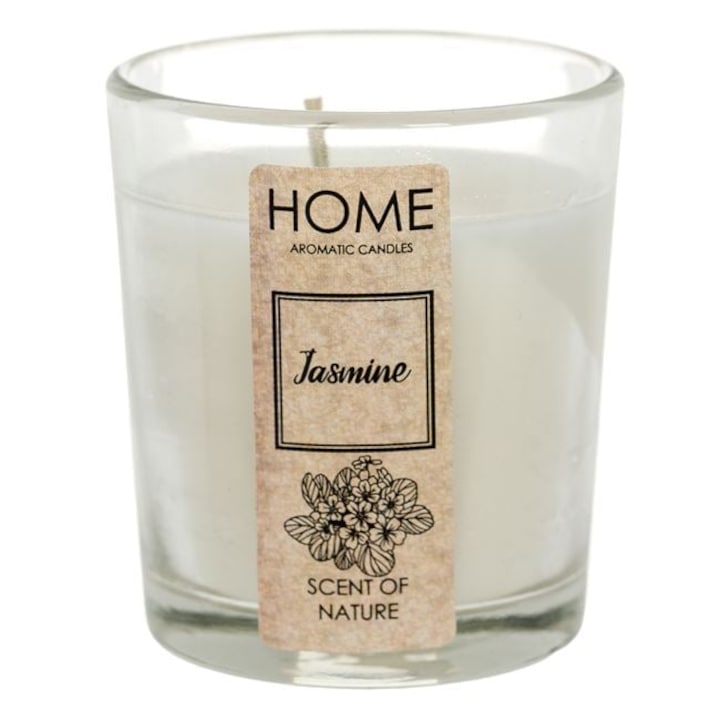 Бяла ароматизирана свещ в стъкло с аромат на жасмин Ø5x6.5см