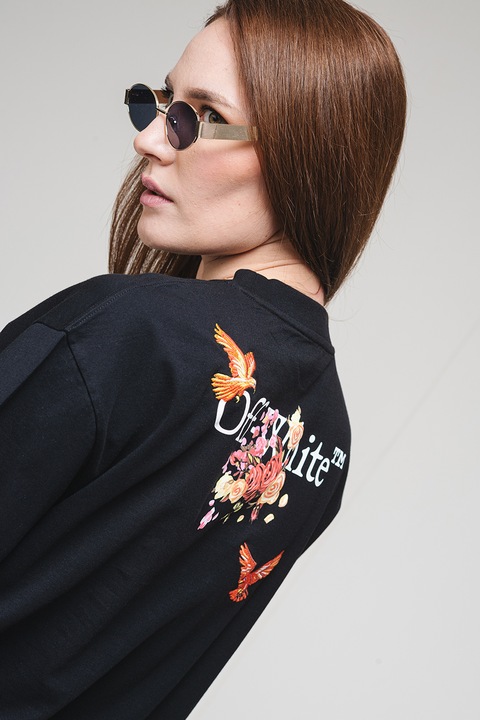 OFF-WHITE, Памучна тениска с фигурален принт, Черен/Оранжев/Розово, L