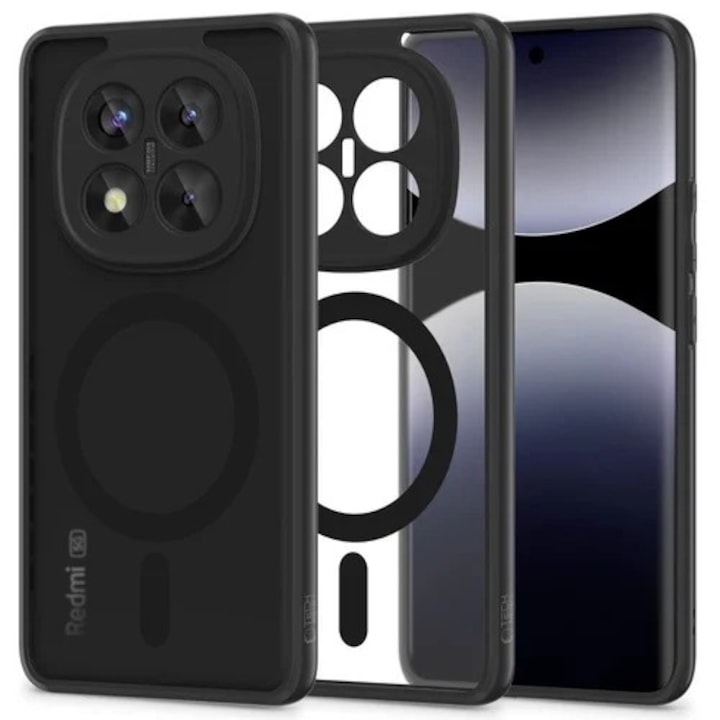 Калъф за телефон, съвместим с Xiaomi Poco X7 5G - Tech-Protect Magmat MagSafe съвместим прозрачен пластмасов заден капак, черна силиконова рамка