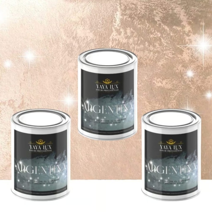 Pachet 2 + 1, Vopsea Decorativa de Lux, Argentina Roz Prafuit cu Efect 3D Stelat 2 X 0.5 Litri Plus 0.5 Litri