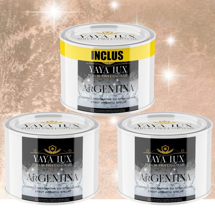 Pachet 2 + 1, Vopsea Decorativa de Lux, Argentina Roz Prafuit cu Efect 3D Stelat 2 X 0.5 Litri Plus 0.5 Litri