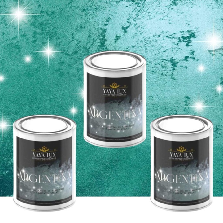 Pachet 2 + 1, Vopsea Decorativa de Lux, Argentina Verde Metalizat cu Efect 3D Stelat 2 X 0.5 Litri Plus 0.5 Litri