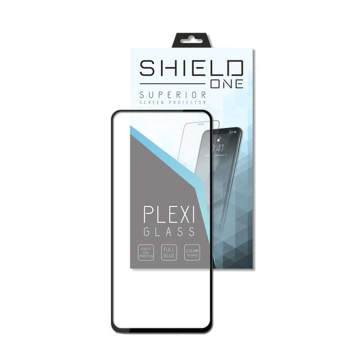 Samsung Galaxy A22 5G plexi fólia - ShieldOne plexi kijelzővédő fólia, fekete kerettel