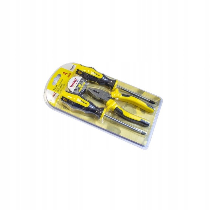Set de unelte 4 piese, WMC Tools, surubelnite SL6x100 mm si PH2x100 mm, cleste 150 mm, cablu izolatie PVC 3 m