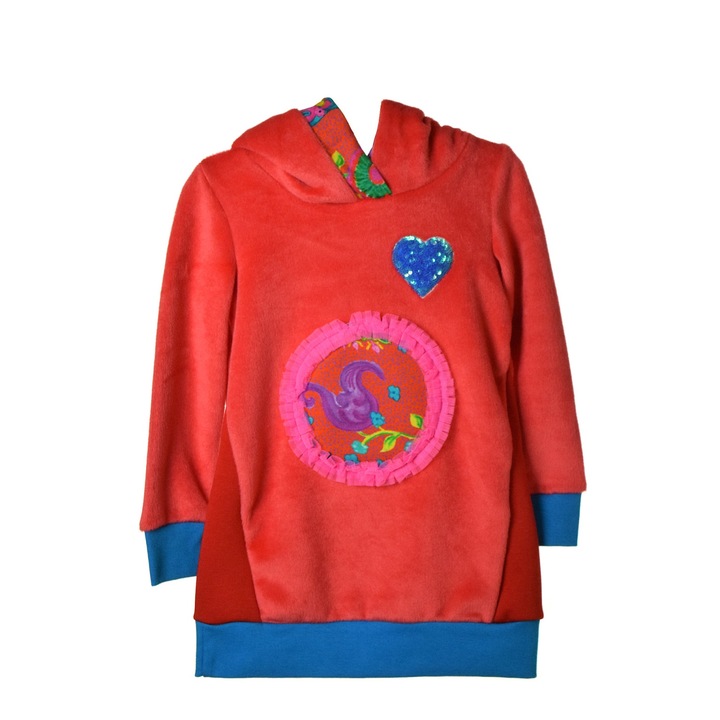 Rochie copii de plus cu gluga rosie zambile Rosalita Clare – 98 cm