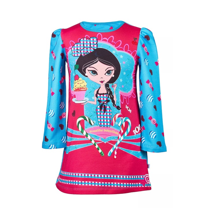 Rochie fetita cu maneca lunga, albastra Rosalita Calhoun, Albastru