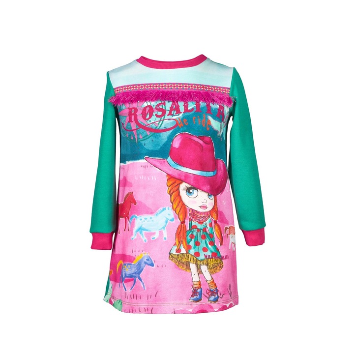 Rochie fata din bumbac Rosalita Ingham albastru, verde – 104 cm