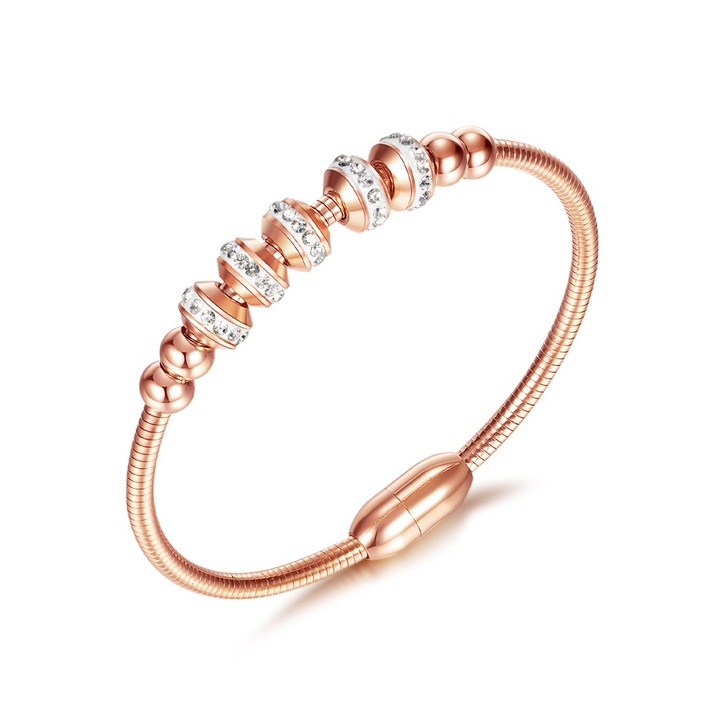 Bratara dama, Inox/Zirconiu, 175mm, Rose gold