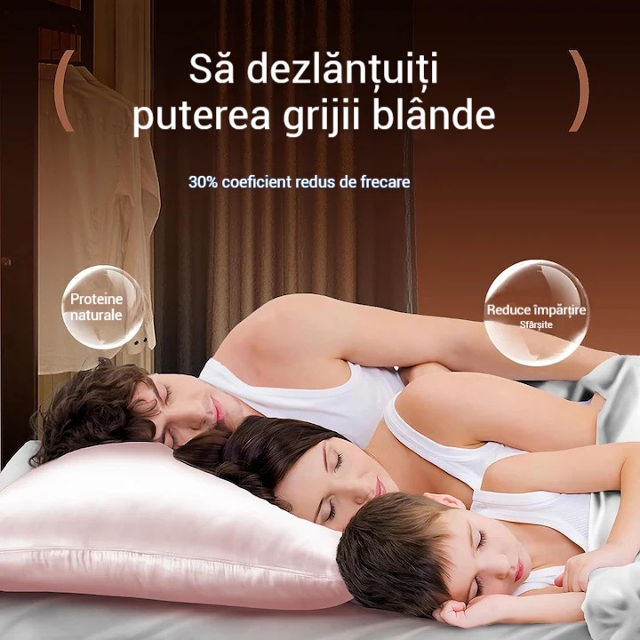 Set 2 Fata de Perna din Satin cu Protectie pentru Par si Ten, Masca Ochi si Elastic, Nu electrizeaza parul, Placuta la atingere, 50x75 cm-Roz