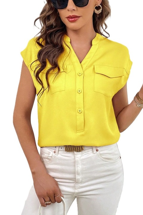 Camasa Dama, Casual, Croiala Lejera, Cu Buzunare Si Decolteu In V, Galben