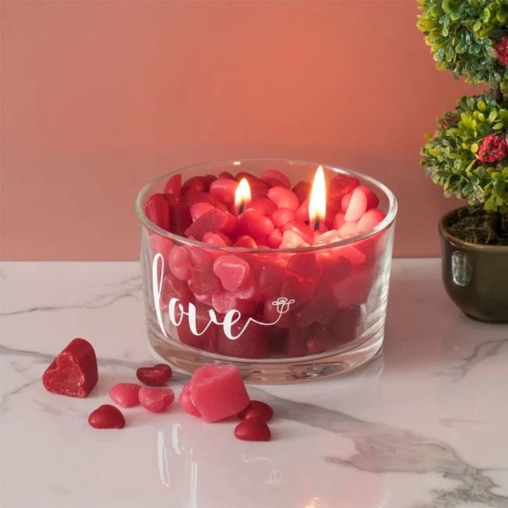 3D Свещ червено сърце в прозрачна стъклена чаша "Любов" 10.5x6cm
