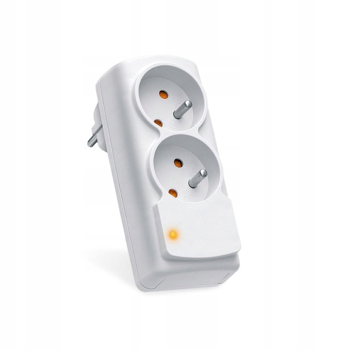 Adaptor priza Acar mini CO, 2 prize 230V, 130x56x74mm, gri